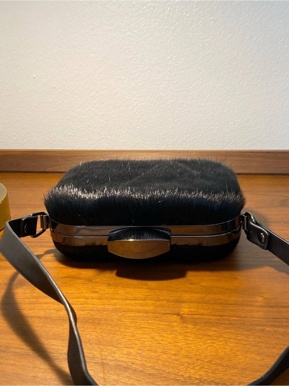 Black Fur Clutch Wristlet - Sleek Evening Bag